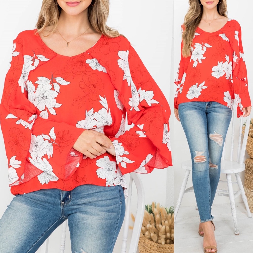 New ODDY Coral Floral Print Blouse - Picture 1 of 11